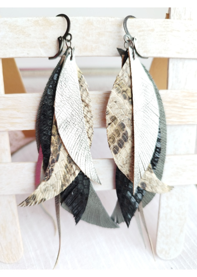 Multi layered earrings made from genuine leather