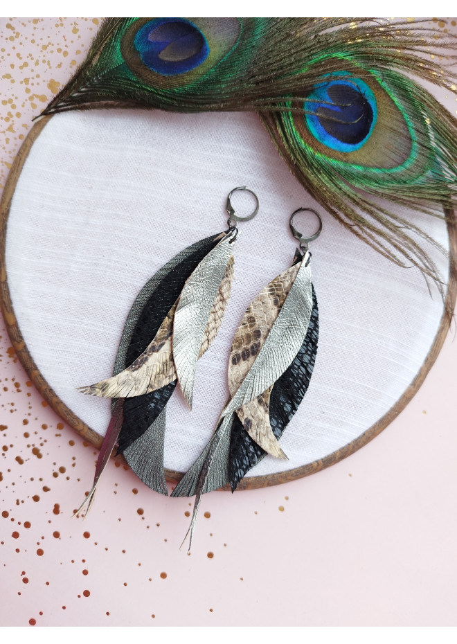 Multi layered earrings made from genuine leather