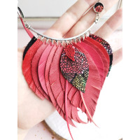 Red leather feather necklace. 