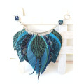 blue bib leather feather necklace
