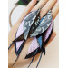 black lilac long leather earrings big feather