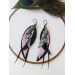 black lilac long leather earrings big feather