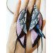 black lilac long leather earrings big feather