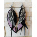 black lilac long leather earrings big feather