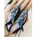 black lilac long leather earrings big feather
