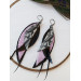 black lilac long leather earrings big feather