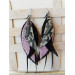 black lilac long leather earrings big feather