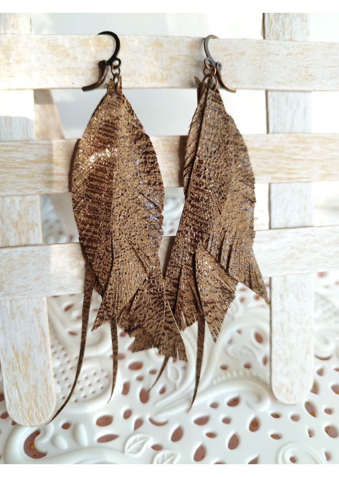 Multi layered earrings made from genuine leather
