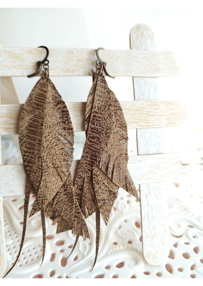 Multi layered earrings made from genuine leather