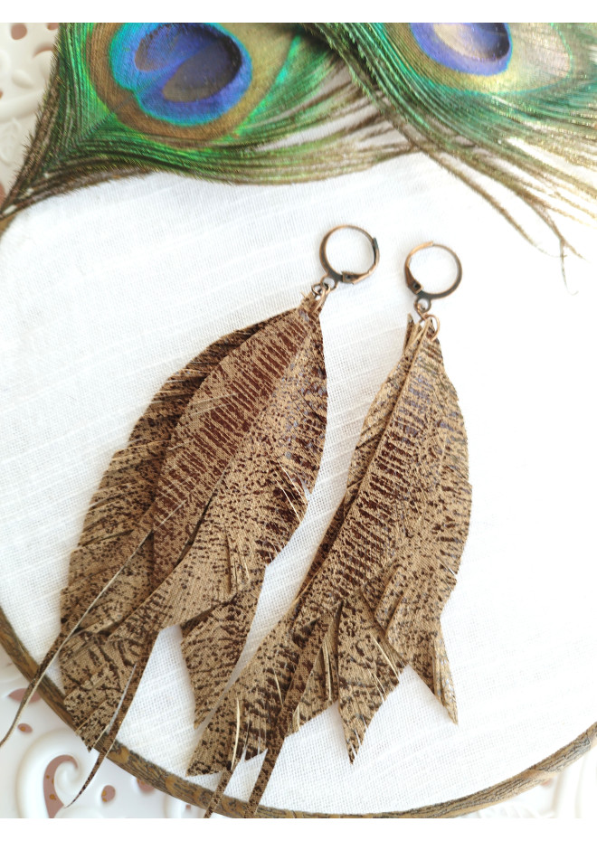 Multi layered earrings made from genuine leather