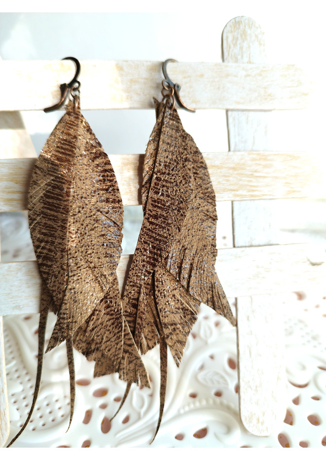 Multi layered earrings made from genuine leather