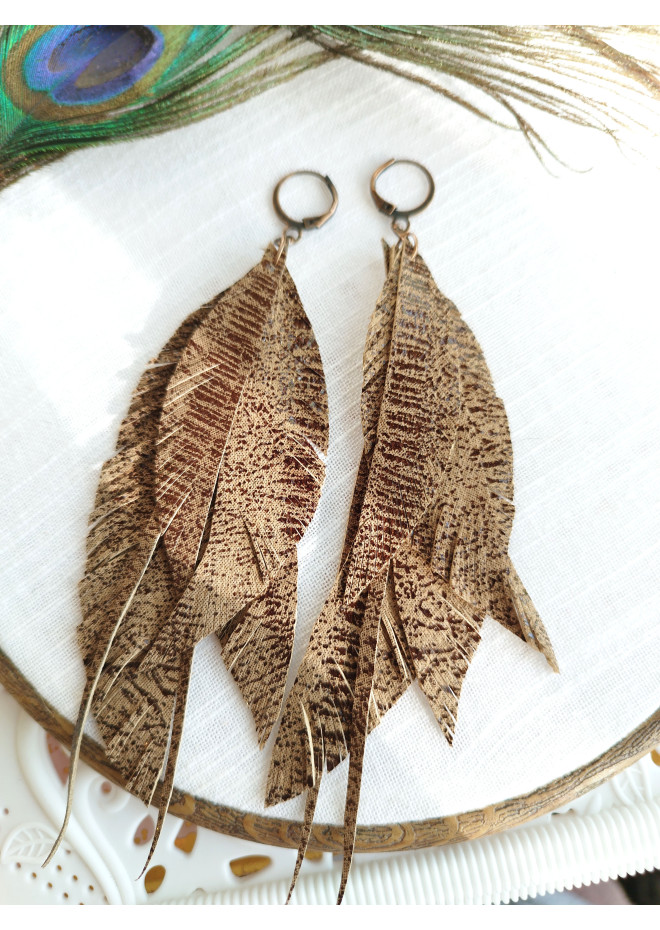 Multi layered earrings made from genuine leather
