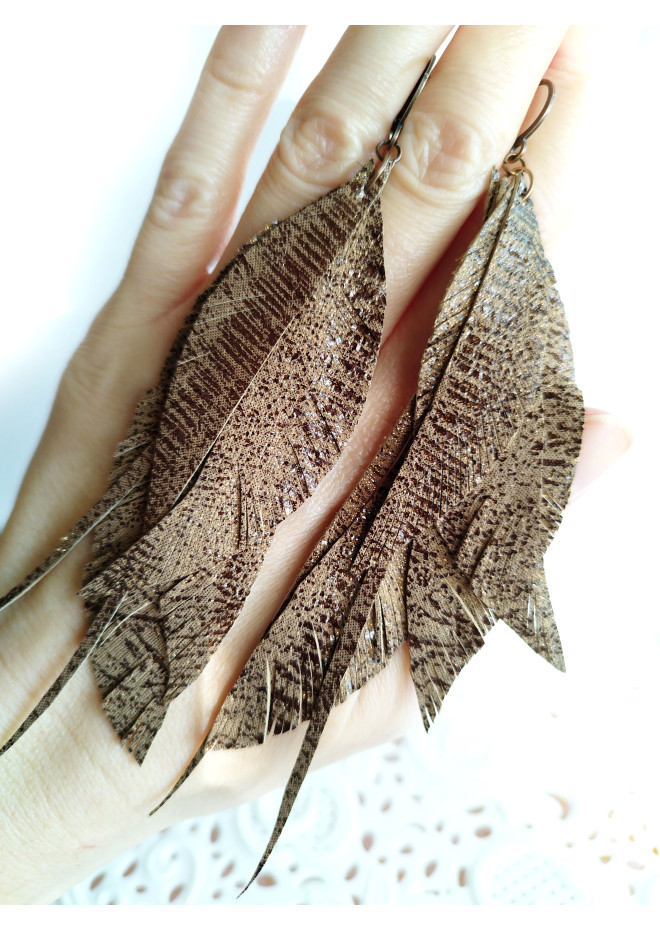 Multi layered earrings made from genuine leather