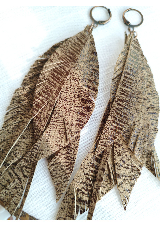 Multi layered earrings made from genuine leather