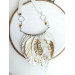 white gold leather feather necklace