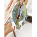 dangle leather feather earrings long white green