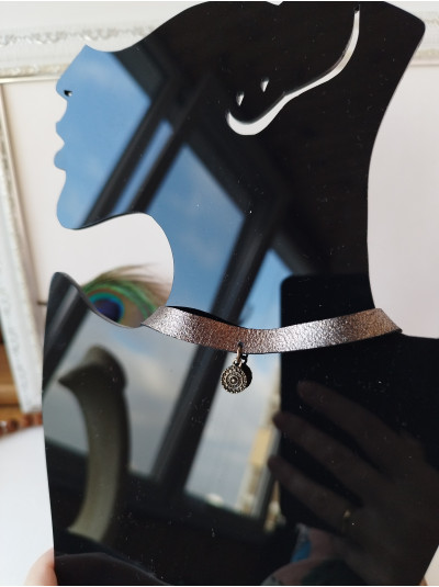 Handmade black leather choker necklace. 
