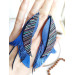 long leather feather earrings genuine leather jewelry metallic blue