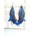 long leather feather earrings genuine leather jewelry metallic blue