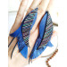 long leather feather earrings genuine leather jewelry metallic blue