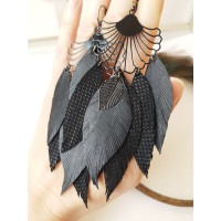 black long leather feather earrings.