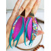 long leather feather earrings, brihgt genuine leather jewelry 