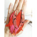 warm orange long feathers earrings genuine leather jewelry  