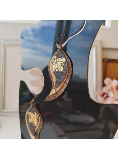 brown gold leather wings earrings.