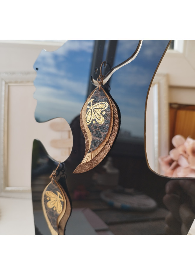 medium feathers earrings genuine leather jewelry  