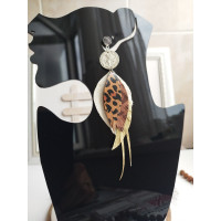 White brown long leather feather earrings 
