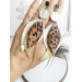 white brown leather feather earrings brass flower connector , genuine leather jewelry 