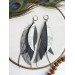 long leather feather earrings genuine leather jewelry metallic gray
