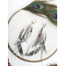 long leather feather earrings genuine leather jewelry metallic gray