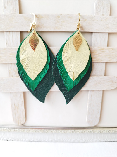 green yellow leather feather earrings.