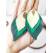 leather feather earrings yellow green , genuine leather jewelry 