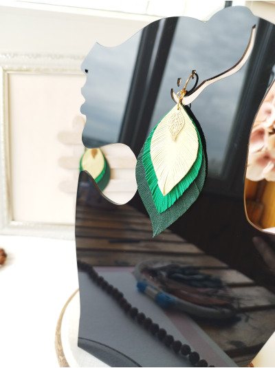 green yellow leather feather earrings.