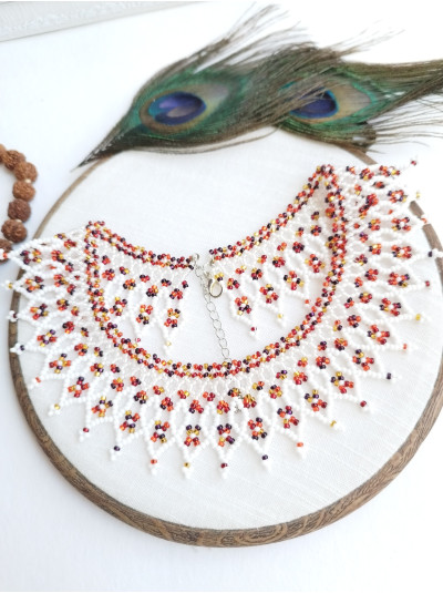  white red traditional Ukraine jewelry , ethnic  beaded necklace handmade sylanka