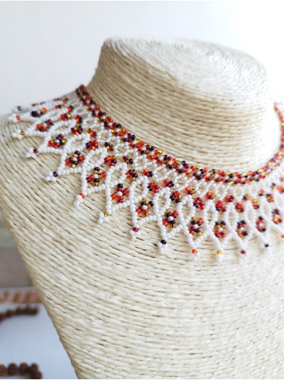  white red traditional Ukraine jewelry , ethnic  beaded necklace handmade sylanka