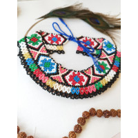 multicolor beaded collar necklace, traditional Ukrainian beaded sylyanka.