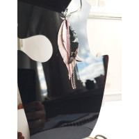 coft pink and black with chain leather feather earrings,  handmade genuine leather jewelry.