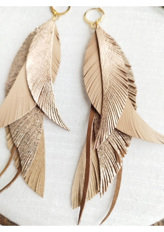 Multi layered earrings made from genuine leather