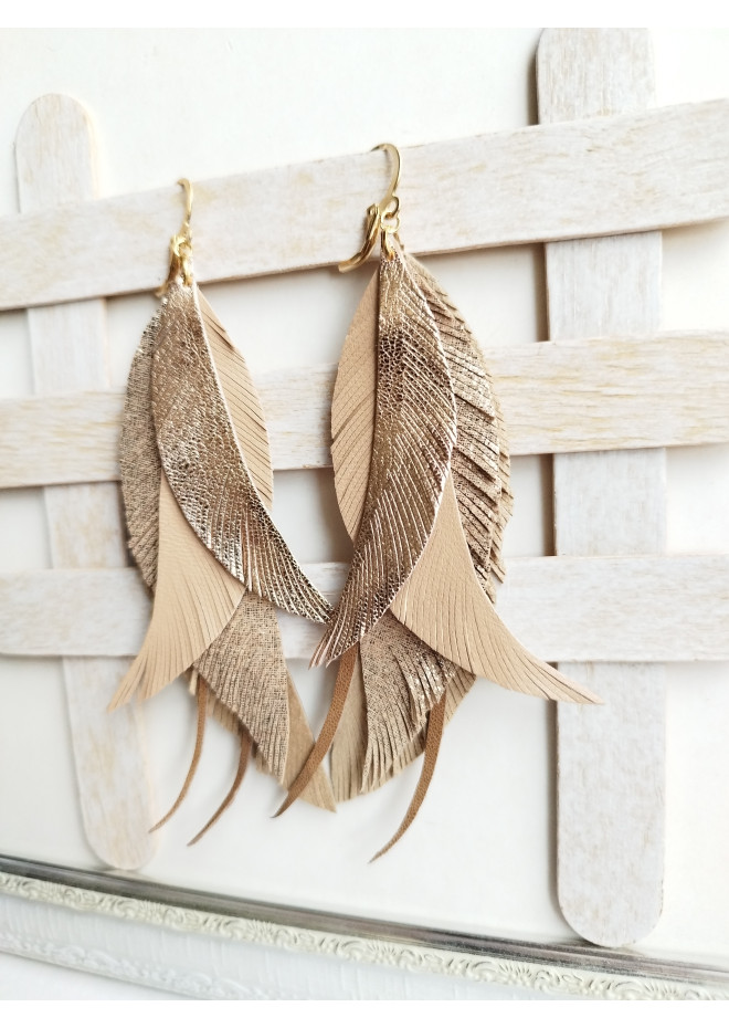 Multi layered earrings made from genuine leather