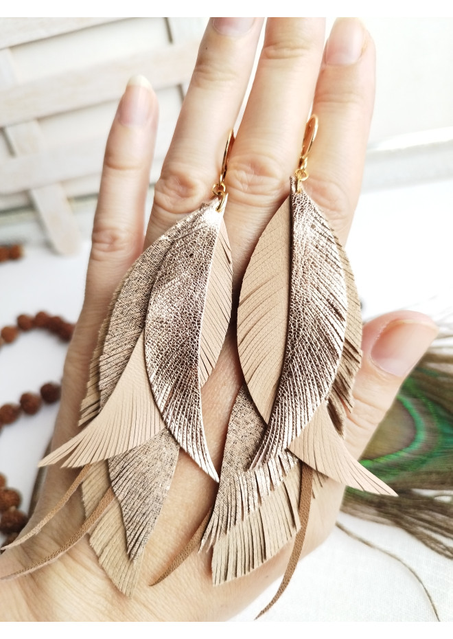 Multi layered earrings made from genuine leather