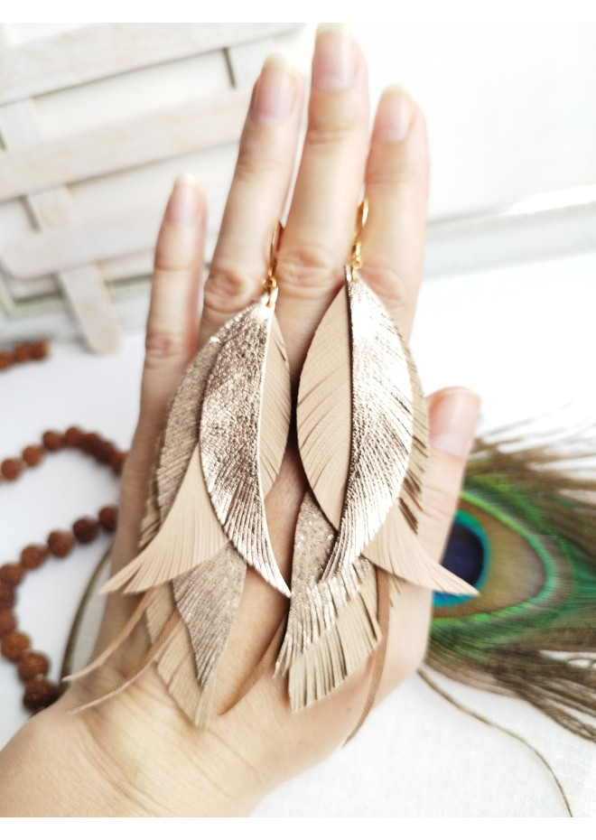 Multi layered earrings made from genuine leather