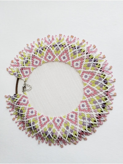 soft multicolor beaded collar necklace, traditional Ukrainian beaded sylyanka.