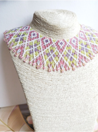 soft multicolor beaded collar necklace, traditional Ukrainian beaded sylyanka.