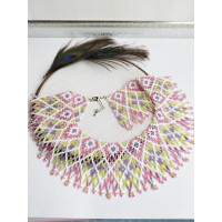 soft multicolor beaded collar necklace, traditional Ukrainian beaded sylyanka.