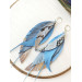 blue long feathers earrings genuine leather jewelry  