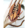 brown long feathers earrings genuine leather jewelry  