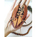 brown long feathers earrings genuine leather jewelry  